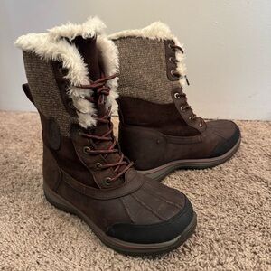 Lands End Brown Fur Winter Boots Size US 7B